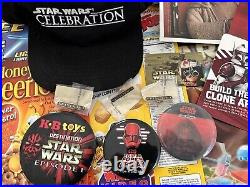 10-Lot of 80+ Star Wars Mix Bag of Collectible Items Stickers, Celebration Cap