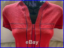 $4800 CHANEL 2014 Red Midi 34 36 38 2 4 6 8 Knit Top Dress Shirt 14p Stretch