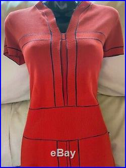 $4800 CHANEL 2014 Red Midi 34 36 38 2 4 6 8 Knit Top Dress Shirt 14p Stretch