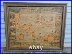 Antique Florida And The Caribbean Pirates Treasure Map Extremely Rare