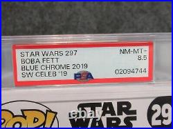 Boba Fett Star Wars #297 Chrome Funko Pop! Star Wars Celebration 2019 PSA 8.5