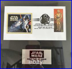 Framed 2007 Star Wars 1st Day of Issue Stamp Sheet 67/200 18x13