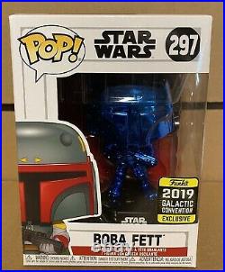 Funko Pop! Boba Fett Blue Chrome 2019 Galactic Convention Exclusive WithSoft Case