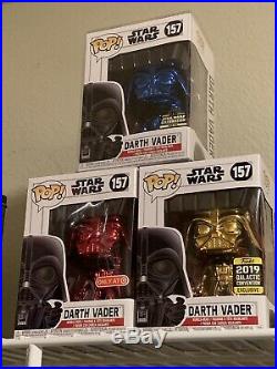 Funko Pop! Star Wars Blue Gold Red Chrome Exclusive Darth Vader Lot Pieces NM