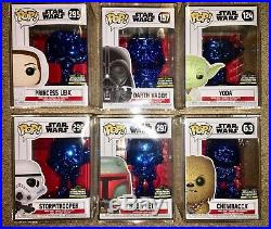 STAR WARS CELEBRATION 2019 Funko Pop Blue Chrome Full Set with Protection Cases