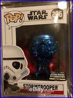 STAR WARS CELEBRATION 2019 Funko Pop Blue Chrome Full Set with Protection Cases