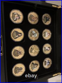 STAR WARS Set Of 14 Gold Collectors Coins With Display Case