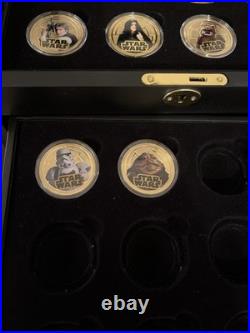 STAR WARS Set Of 14 Gold Collectors Coins With Display Case