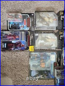 Star Wars Black Series Lot, Six Inch Fig. Mandalorian, Anakin, With Display Stands