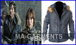 Star Wars ROGUE ONE Genuine Fur Detachable Hood Vintage Celebrity Leather Jacket