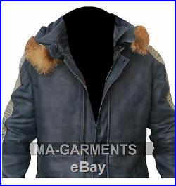 Star Wars ROGUE ONE Genuine Fur Detachable Hood Vintage Celebrity Leather Jacket