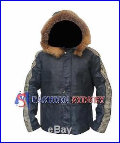 Star Wars ROGUE ONE Movie Fur Hood Vintage Bomber Real Leather Celebrity Jacket