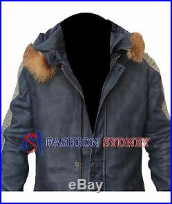 Star Wars ROGUE ONE Movie Fur Hood Vintage Bomber Real Leather Celebrity Jacket